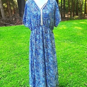 Grain de Malice blue Paisley  Cottagecore Flowy crochet Lace maxi dress